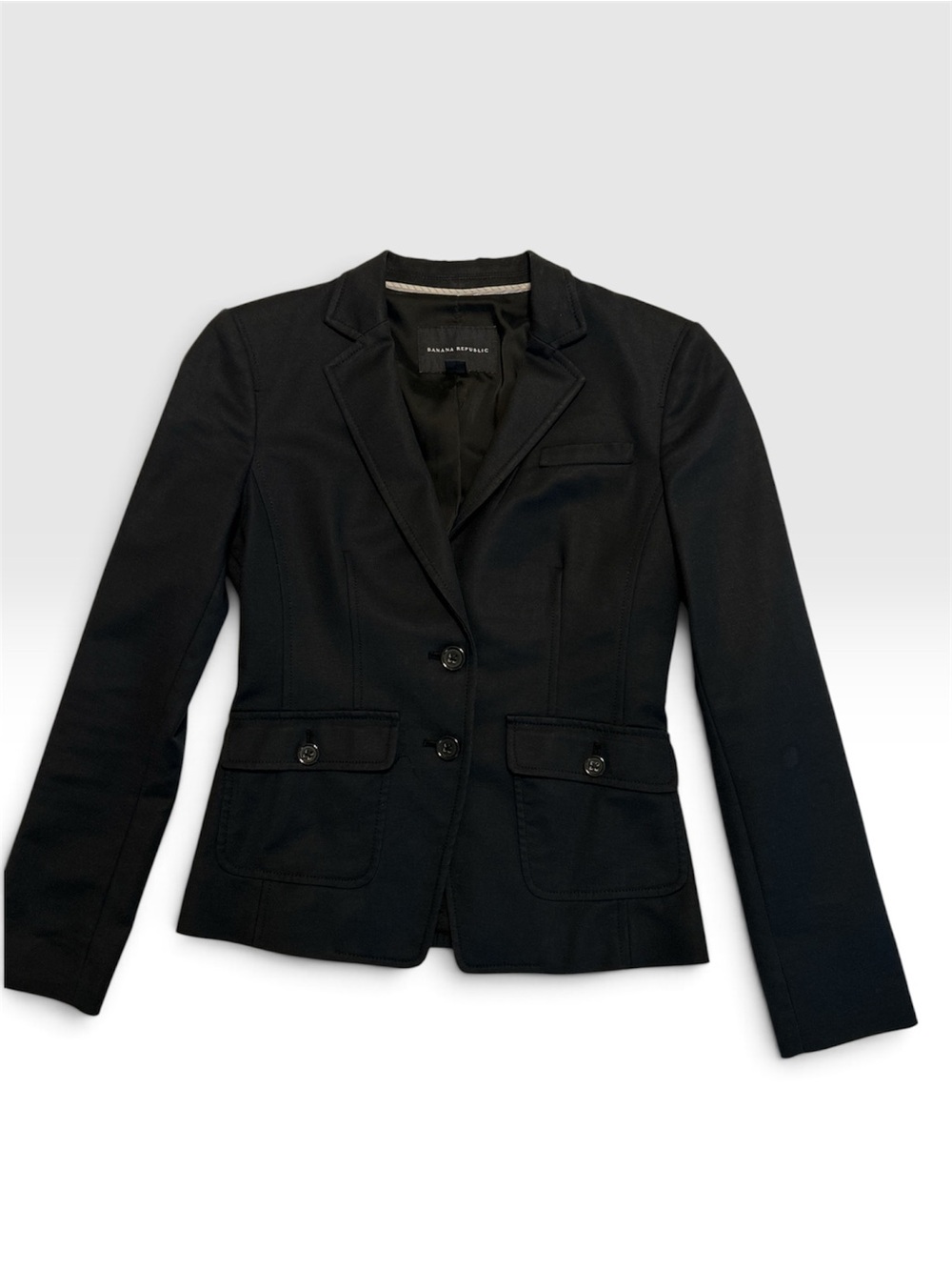 Banana Republic Classic Black Women's Cotton Stretch Fitted Blazer EUC Size 0